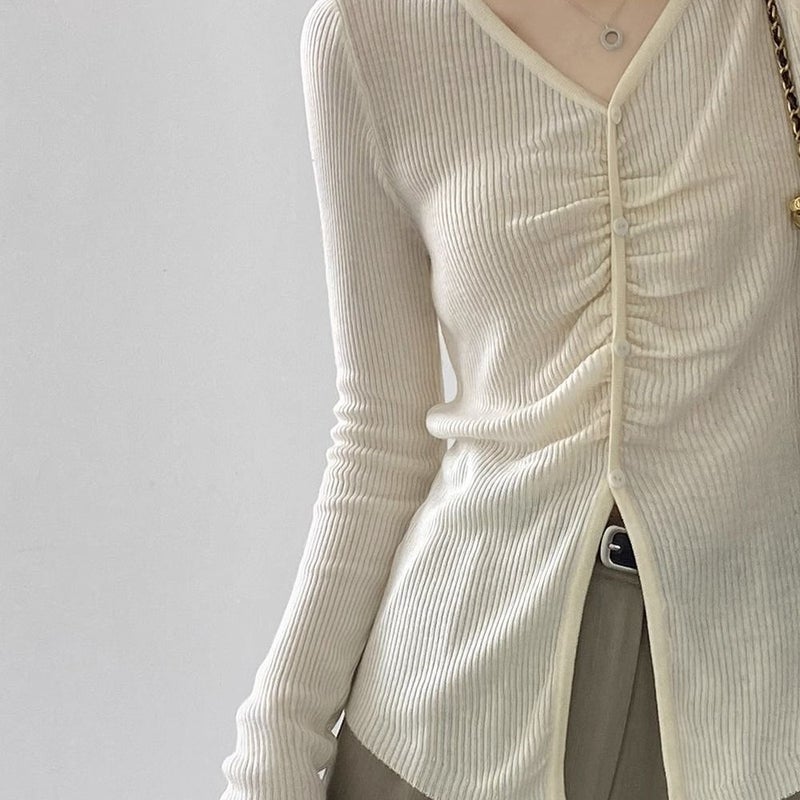 Collared Knitted Bottoming Shirt For Women, Pleated Sweater, Long-Sleeved 2025 Style, Slim Fit, Versatile And Stylish Design Top - Image 5